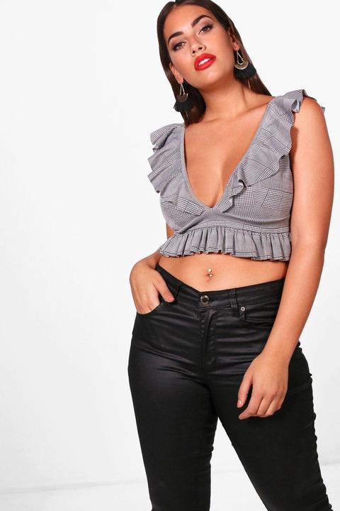 Plus Check Ruffle Crop Top