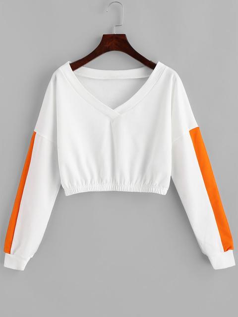 Felpa Corta Bicolore Scollo A V White