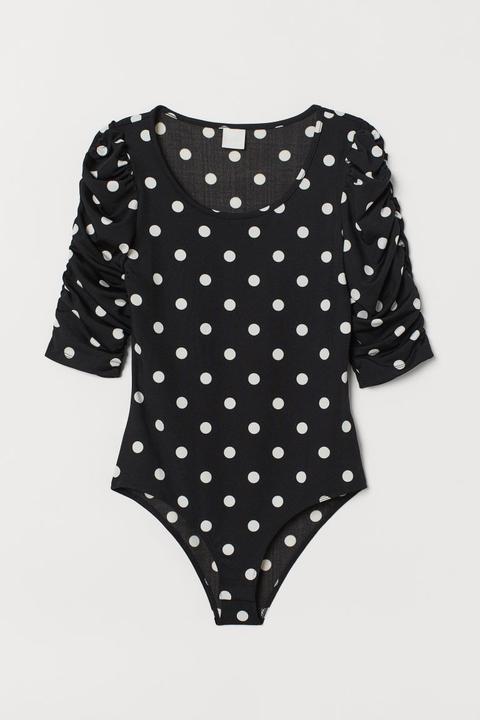 H & M - Body In Jersey Maniche Sbuffo - Nero