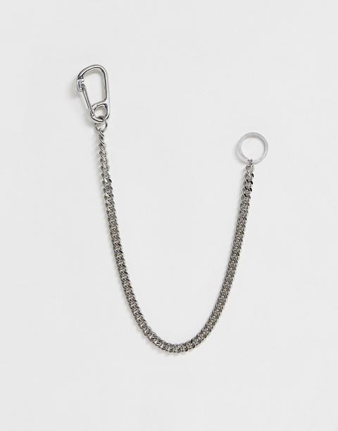 Asos Design Chunky Jean Key Chain With Mountain Clasp In Shiny Silver Tone