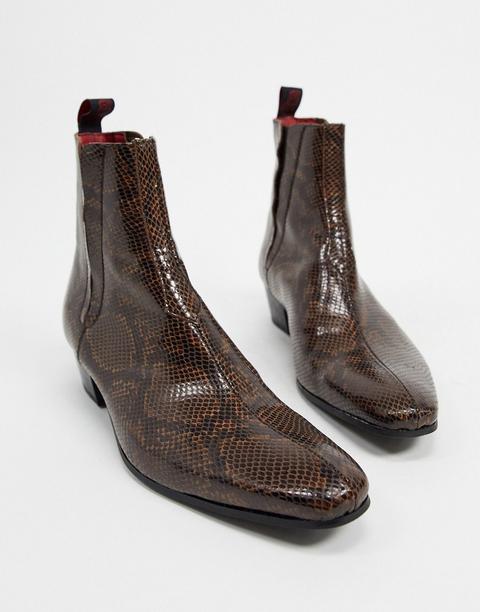 Jeffery West Carlito Cuban Chelsea Boots In Brown Snake Print