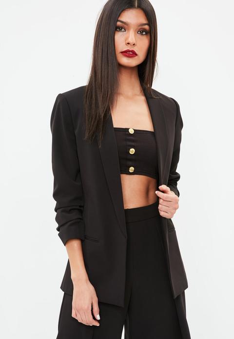 Black Ruched Sleeve Blazer Jacket