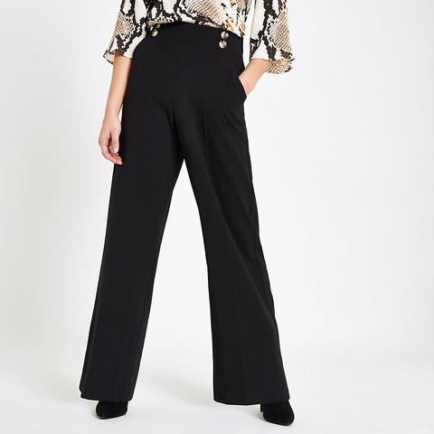 Petite Black Button Detail Wide Leg 