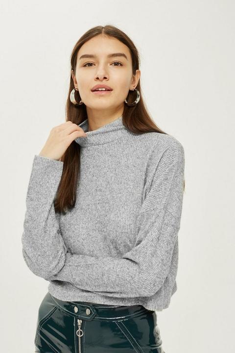 Rib Crop Funnel Neck Top