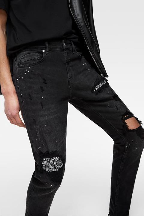 jeans with bandana patches