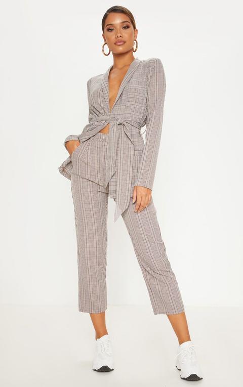 Brown Check Straight Leg Trouser