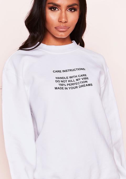 Kaiya White Care Label Slogan Oversized Sweatshirt