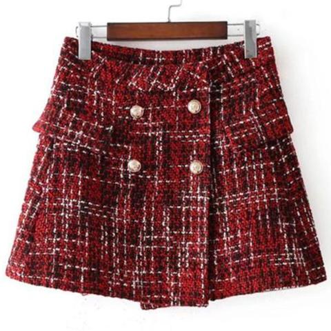 Gonna A Portafoglio Corta A Vita Alta Tartan Rosso Red Tina