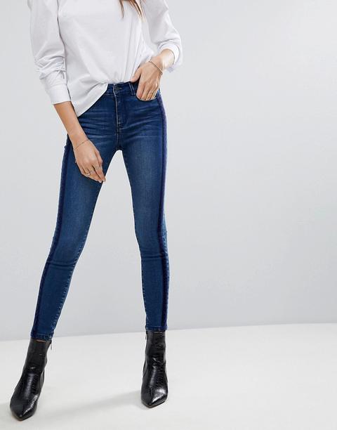 Vero Moda - Jeans Slim Con Riga Decorativa In Velluto - Blu