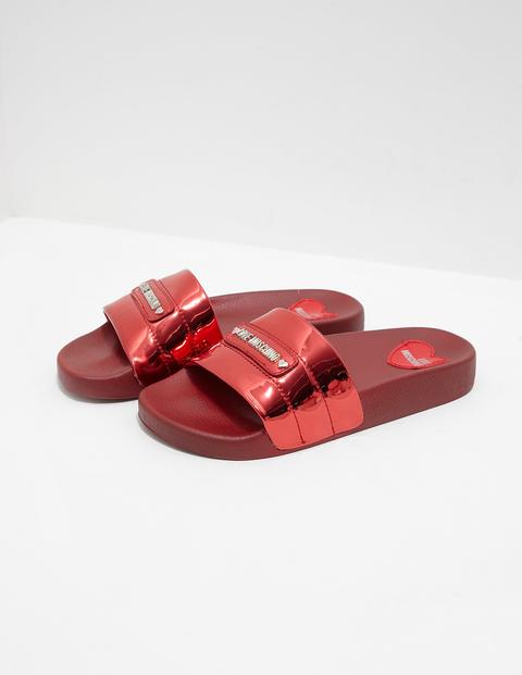 Womens Love Moschino Quilted Slides Red 