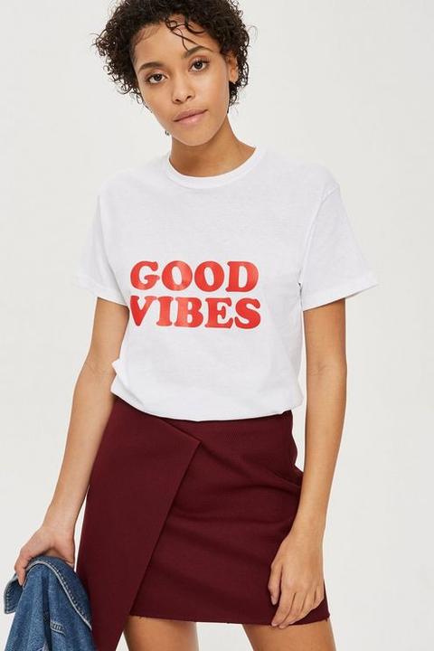 Womens **'good Vibes' Slogan T-shirt By Love - White, White