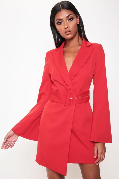 Red Belted Blazer Dress