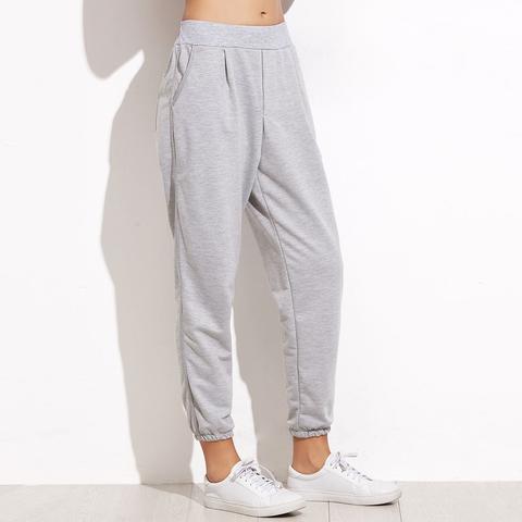 Pantalones Con Cintura Elástica Y Bolsillo - Gris