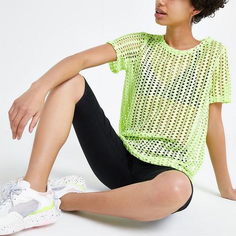 Neon Green Crochet Loose Fit T-shirt