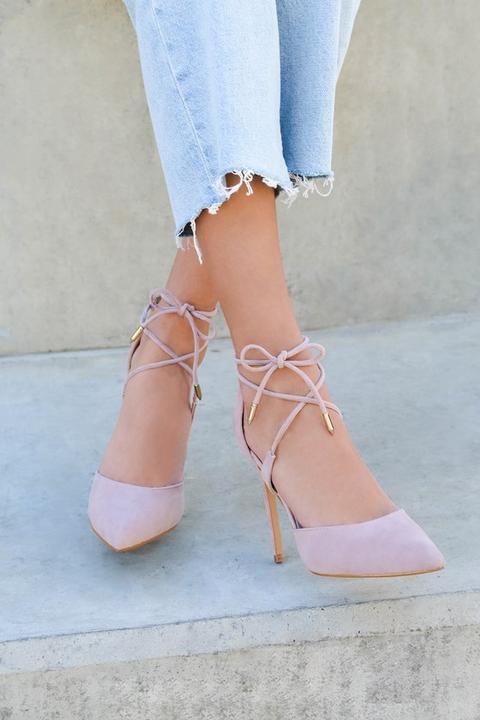 dusty rose lace up heels