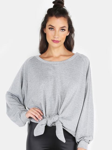 Felpa Maniche A Raglan Con Nodo - Grigio