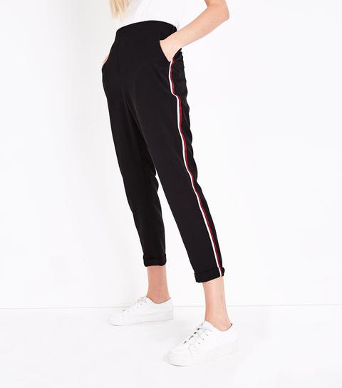 Black Side Stripe Tapered Trousers New Look