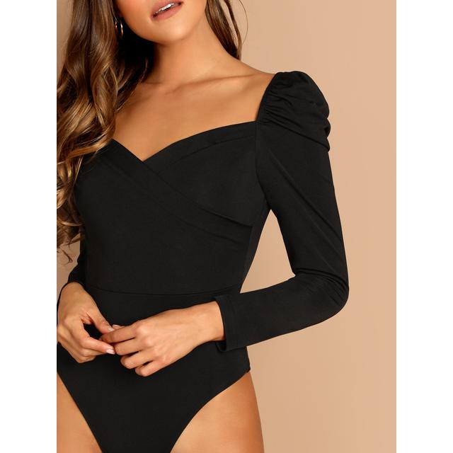 gathered sleeve surplice neck ruched jumpsuit