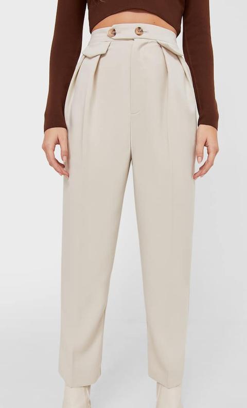 Stradivarius Pantalon Carotte Habillé Vanille 44