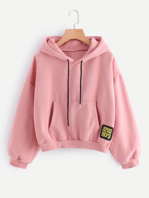 Drop Shoulder Patch Detail Hoodie