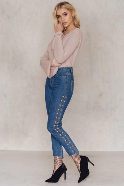 Na-kd Trend Eyelet Denim Pant - Blue