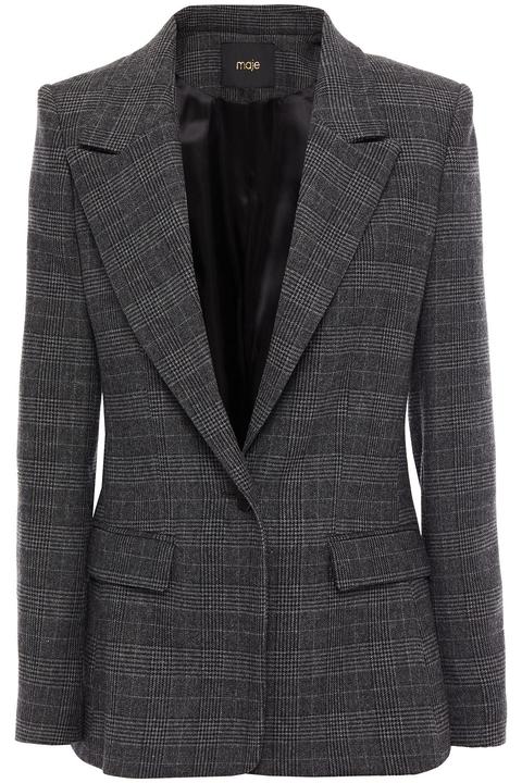 Maje Woman Prince Of Wales Checked Woven Blazer Gray