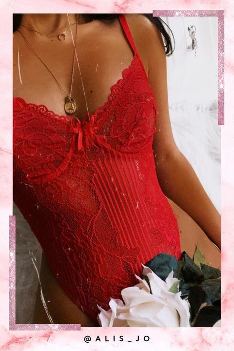 Katherine Red Lace Bodysuit