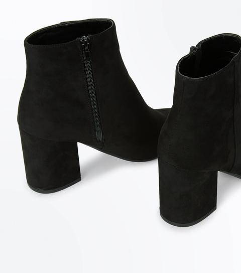 Black Suedette Block Heel Boots