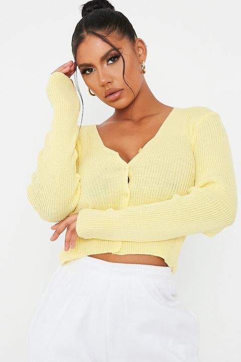 Lemon Cropped Lightweight Cardigan , Yellow