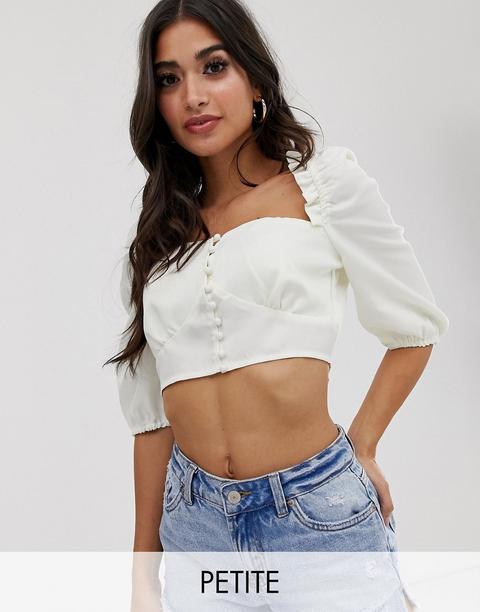 Missguided Petite - Top Milkmaid Corto Bianco Sporco - Crema