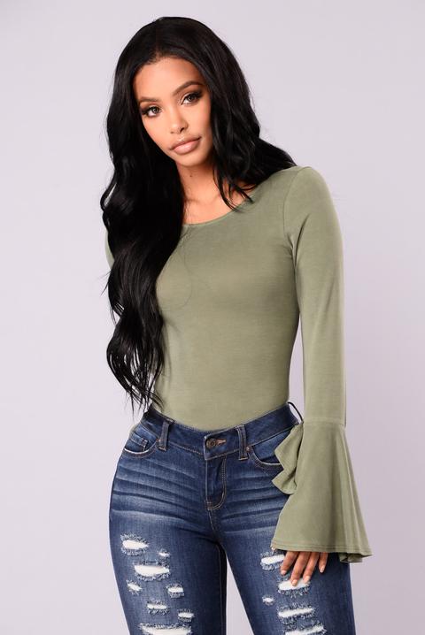 Michelle Long Bell Sleeve Top - Olive