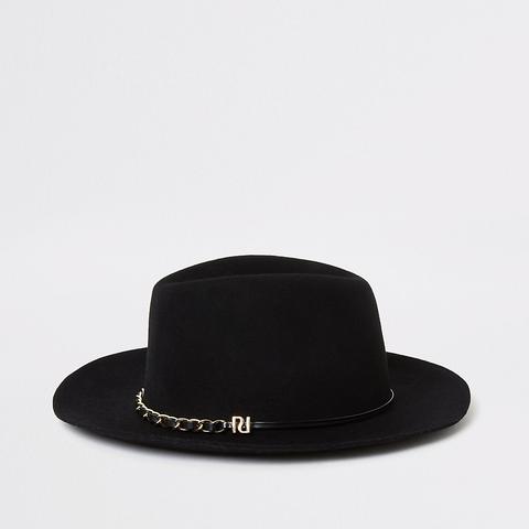 Black Chain Trim Fedora Hat