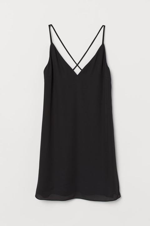 Vestido Lencero Escote En V - Negro