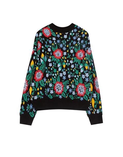 Pullover Jacquard Con Fiori Ricamati