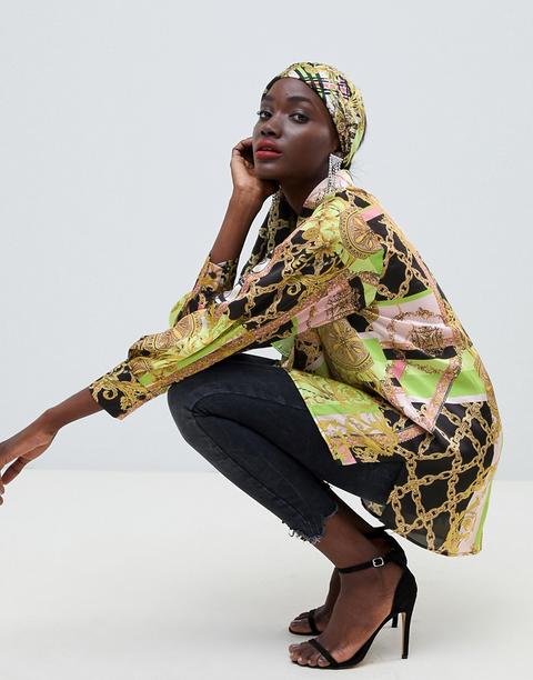 Asos Design - Camicia Oversize Con Stampa Foulard In Coordinato - Multicolore
