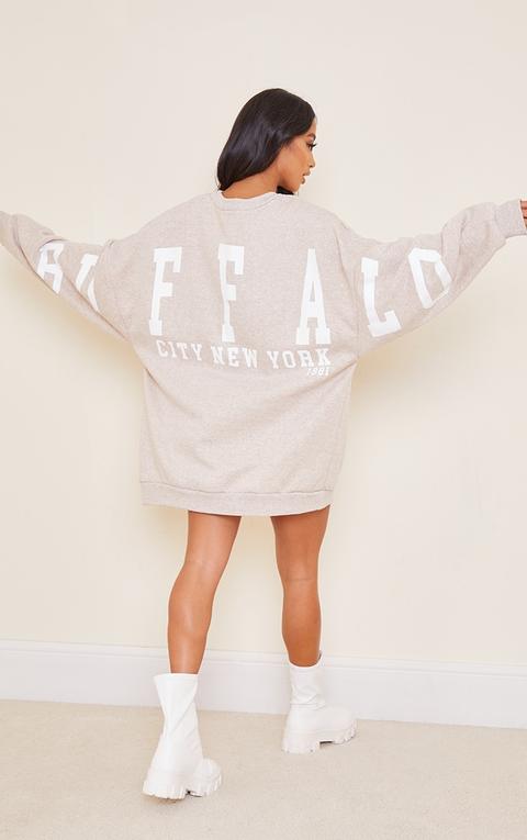 Petite Oatmeal Buffalo New York Slogan Sweat Jumper Dress