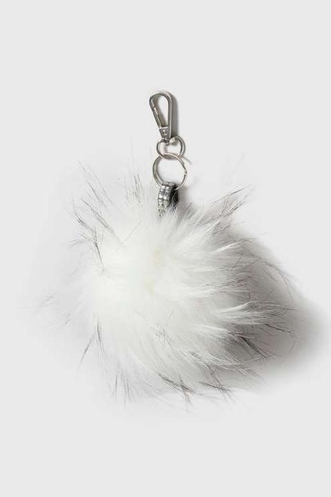 Rhinestone Cream Fluffy Keyring