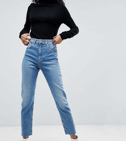 Asos Design - Farleigh - Mom Jeans Slim A Vita Alta Lavaggio Medio Vivace Pretty Con Fondo Grezzo - Blu