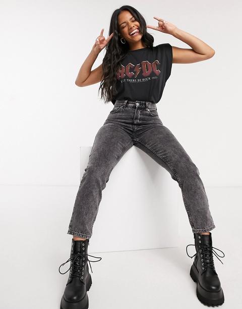 Camiseta Negra Con Diseño Acdc Y Hombreras De Asos Design-gris