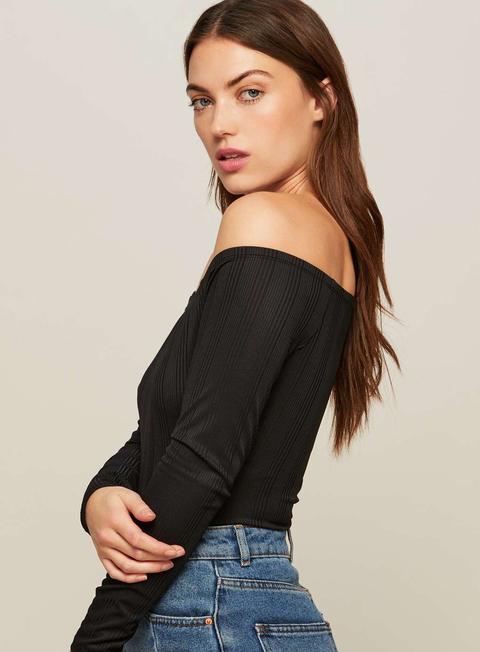 Black Ribbed Bardot Body
