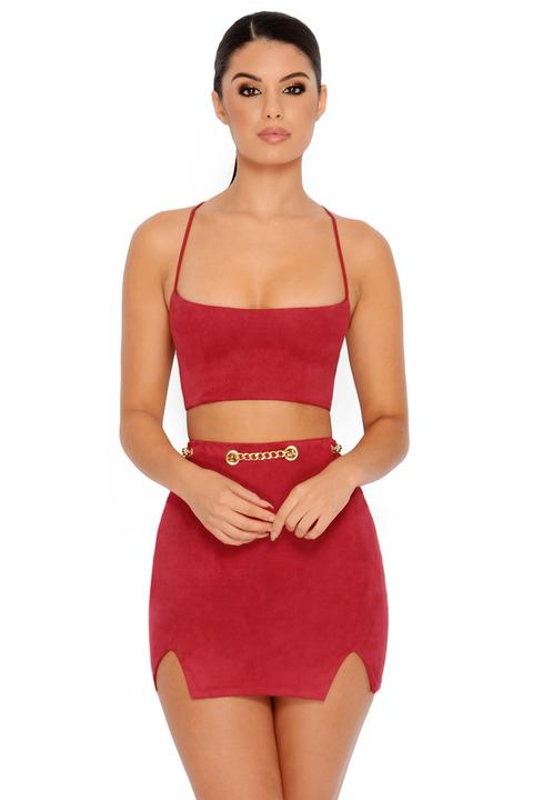 Chain Reaction Suede Crop Top In Red