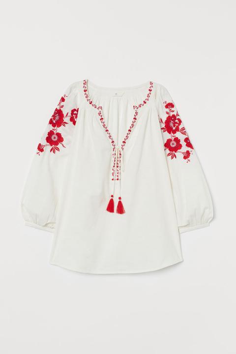 Embroidered Cotton Blouse - White