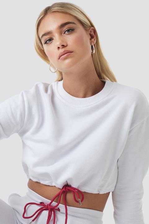 Neon Drawstring Cropped Sweatshirt Weiß