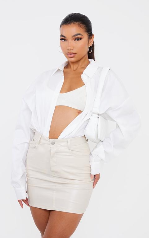 Cream Basic Faux Leather Mini Skirt
