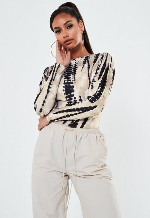 Sand Tie Dye Crew Neck Long Sleeve Top, Camel