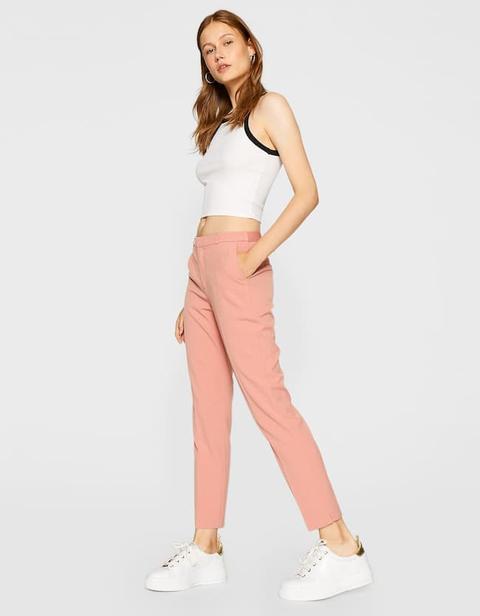 Pantaloni Eleganti Con Elastico Rosa Carne