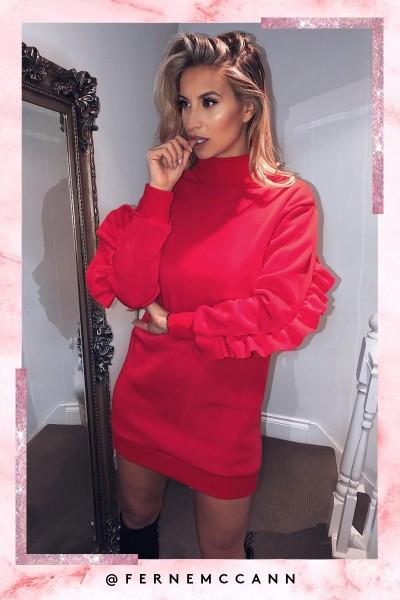 Ariel Red Ruffle Sleeve Jumper Dress