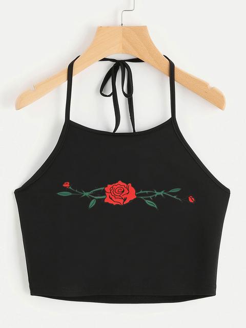 Halter Neck Rose Print Top