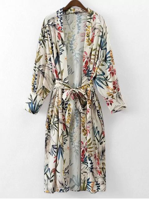 Cinturón Floral Kimono Blusa