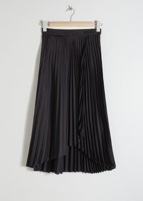 Pleated Wrap Midi Skirt - Black